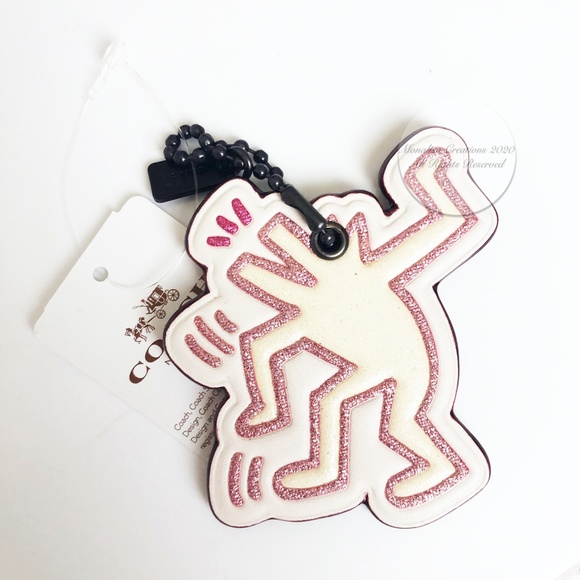 Coach x Keith Haring Dancing Dog Bag Charm NWT Pink White Limited Edition - Picture 4 of 5